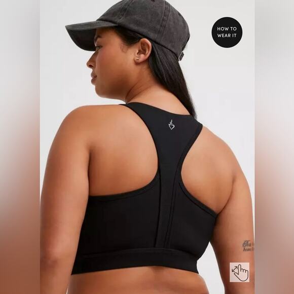 Torrid Low-Impact Wireless Zip-Front Active Sports Bra Black Plus Sz 3X Yoga Gym - Picture 2 of 10